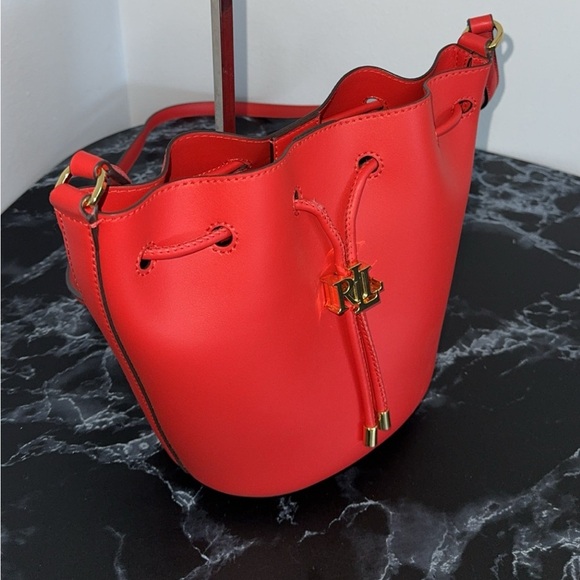 LAUREN RALPH LAUREN Andie Medium Leather Red Drawstring Bag AUTHENTIC - Picture 3 of 11